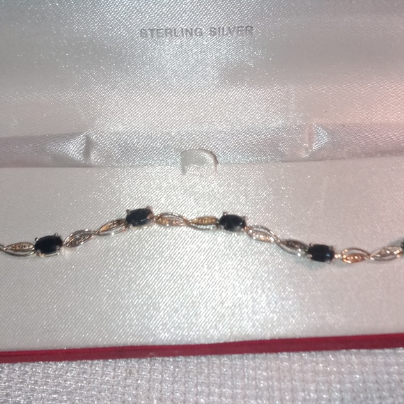 925 sterling silver genuine black sapphire bracelet - Picture 1 of 5